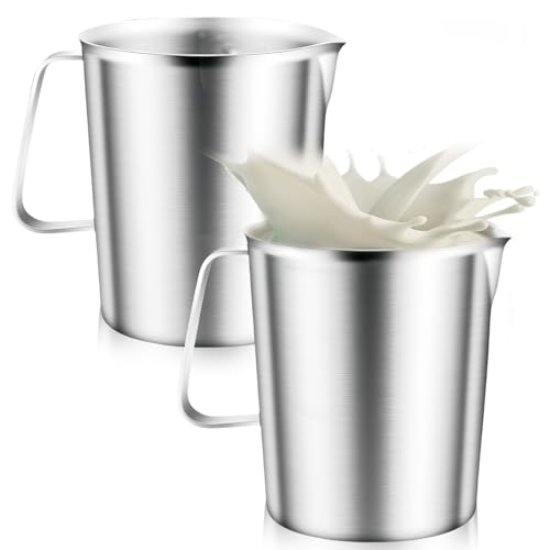2 Stück Messbecher Edelstahl 1L, Milchkännchen mit Markierung mit Griff, 304 Spülmaschinengeeignet Milchaufschäumbecher Messbecher, für Milchaufschäumer oder Küche von GOMETY
