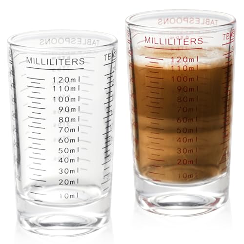 2 Stück SchnapsgläSer mit Waage, 120ML Glas Messbecher Set mit Präzise Skala, Klein Robust Backen Messbecher Transparent Messbecher Espresso Shotgläser für Küche Bar Cocktail Tequila Wodka Party von GOMETY