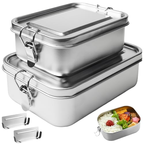 2er Pack 304-Edelstahl Brotdose mit Fächern, 1400 ml & 850 ml Lunchbox Bewegliche Trennwand Leckdichte und Stapelbare Stahl-Bento-Boxen Edelstahl Umweltfreundlich & BPA-frei für Salat Restmahlzeiten 2er Pack 304-Edelstahl Brotdose mit Fächern, 1400 ml & 850 ml Lunchbox Bewegliche Trennwand Leckdichte und Stapelbare Stahl-Bento-Boxen Edelstahl Umweltfreundlich & BPA-frei für Salat Restmahlzeiten von GOMETY