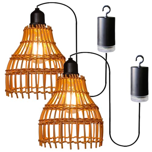 2er Pack Hängelampe Outdoor, Boho Rattan Hängelampe mit Fernbedienung, Lampe Außen Hängeleuchte, IP65 Wasserdicht Boho Hängeleuchte Lampe E27 Vintage für Garten Balkon Pavillon Küche 2er Pack Hängelampe Outdoor, Boho Rattan Hängelampe mit Fernbedienung, Lampe Außen Hängeleuchte, IP65 Wasserdicht Boho Hängeleuchte Lampe E27 Vintage für Garten Balkon Pavillon Küche von GOMETY