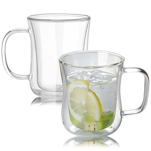2er Set 400ml Doppelwandige Latte Macchiato Gläser Set,Doppelwandige Kaffeegläser mit Henkel Klare Isolierte Kaffeetassen Teegläser für Latte Cappuccino von GOMETY