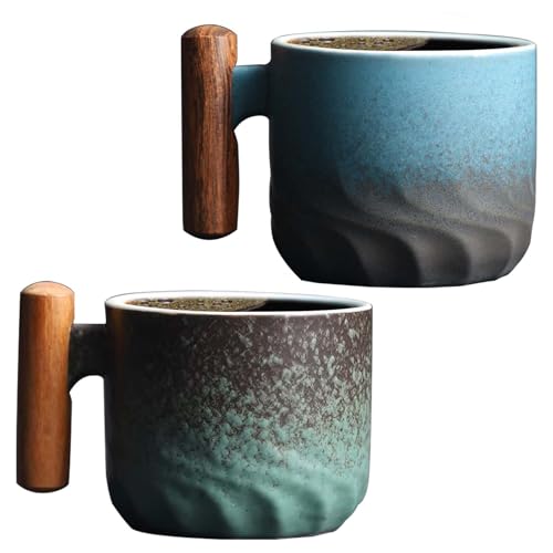 2er Set Espressotassen 60 ml, Premium Espresso Tassen mit Henkel, Mini Espresso Tassen, Mini Teetasse Kaffeetasse aus Keramik Espresso- & Mokkatassen Kaffeebecher für Espresso Tee Latte (blau+grün) von GOMETY