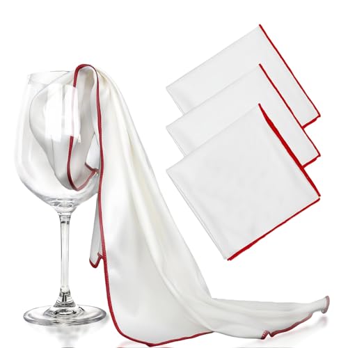 3 Stück Mikrofaser Poliertuch für Glas, 60 x 46cm Groß Poliertücher Weinglas Poliertuch Wiederverwendbar Weinglas Poliertücher Streifenfreies Glas Reinigungstuch für Fenster Brillen Gläser (3, Weiß) von GOMETY