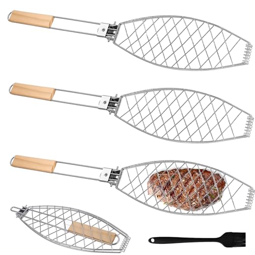 3er-Set Fisch Grillhalter mit Holzgriff, 63x12cm Große Fischbräter Fischgriller mit Griff aus Metall, Fischhalter Fischwender Grillfisch Rack Fischgrillzange Fischkorb für Grill und BBQ 3er-Set Fisch Grillhalter mit Holzgriff, 63x12cm Große Fischbräter Fischgriller mit Griff aus Metall, Fischhalter Fischwender Grillfisch Rack Fischgrillzange Fischkorb für Grill und BBQ von GOMETY