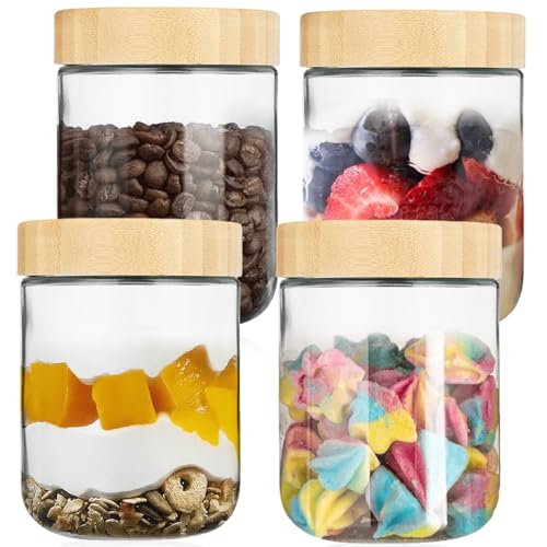 4 Stuck Overnight Oats Gläser Mit Deckel, 480ml Meal Prep Gläser Joghurtgläser Mit Deckel, Luftdichte Marmelade Vorratsgläser, Für Marmelade, Salat, Milchshake, Haferflocken, Mahlzeitenzubereitung von GOMETY