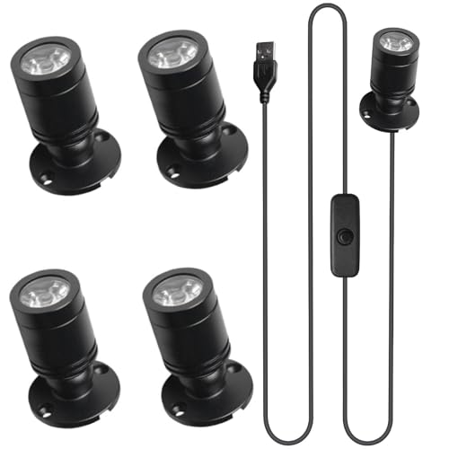 4 Stück Mini LED Spot Licht, 5V 3W USB Scheinwerfer 360° Schwenkbar Aluminium Spotlight Akzentlichter Bilderlichter Schranklicht LED Spotlichter für Flur Schmuck Schaufenstern -Warmweiß 3000K (4) von GOMETY