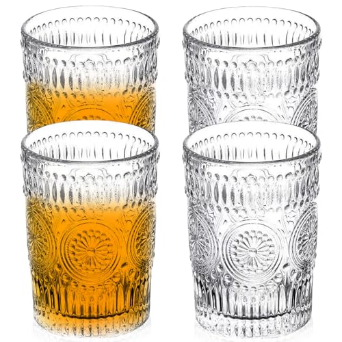 4er Set Trinkgläser, 380ml Vintage Gläser Wasser, Transparent Wassergläser für Wasser Getränk Cocktail Tee Saft Limo, Tumbler Gläser spülmaschinenfest für Zuhause Büro Bar 4er Set Trinkgläser, 380ml Vintage Gläser Wasser, Transparent Wassergläser für Wasser Getränk Cocktail Tee Saft Limo, Tumbler Gläser spülmaschinenfest für Zuhause Büro Bar von GOMETY