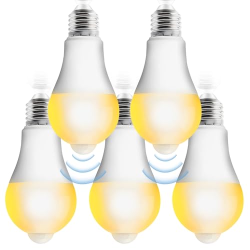 5 Stück E27 LED Glühbirne mit Bewegungsmelder, 12W LED Birne mit PIR-Bewegungsmelder E27 LEDLampe Warmweiß 2700K 2000lm 120° Abstrahlwinkel Lichtsensor Energiesparlampe für Flur Treppe Balkon Garage von GOMETY