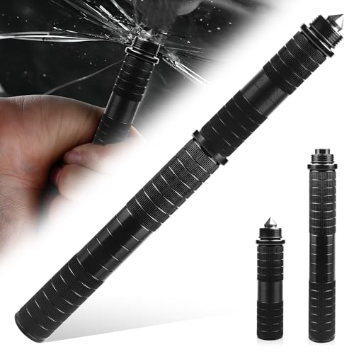 5 in 1 Survival Messer, 15cm Outdoor-Messer aus D2 Stahl, Multifunktionsstock mit Pfeife Kompass Fensterbrecher, Jagdmesser Outdoor Selbstverteidigungs Stift für Camping Notfall(Schwarz) von GOMETY