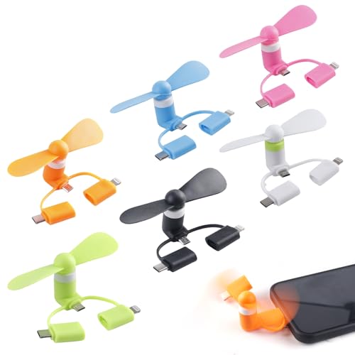 6 STÜCKE Mini-Handy-Lüfter, 3-in-1MiniHandy-Ventilator, Tragbarer MiniUSB-HandyLüfter, Tragbarer Kühler Rotierender Ventilator, Mini Ventilator USB C für Handy für Android-Telefone / Type-C-Telefon von GOMETY