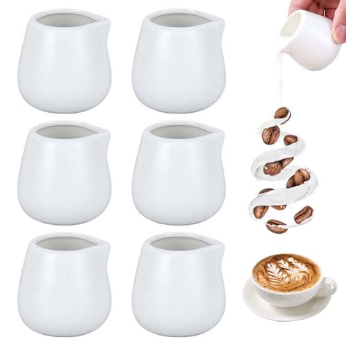6 Stück Milchkännchen Porzellan, GOMETY Klein Milchkännchen Keramik Milchkännchen Ohne Griff Milchkanne Espressogießer Aufschäumkännchen für Saucen Milch Cappuccino Espresso Latte etc (100ml) von GOMETY
