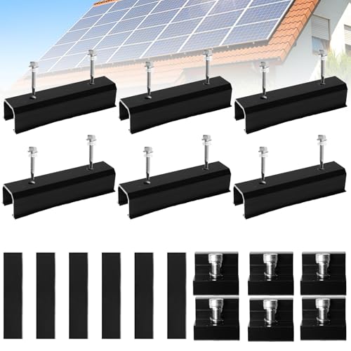 6 Stück Solarmodul Halterung Kit 12cm und Zubehör Schwarz Eloxiert 30-35mm, Solarpanel Halterung Flachdach, Verstellbare Solar Befestigung Flachdach, Trapezblech Flachdach Montage PV Befestigung Set 6 Stück Solarmodul Halterung Kit 12cm und Zubehör Schwarz Eloxiert 30-35mm, Solarpanel Halterung Flachdach, Verstellbare Solar Befestigung Flachdach, Trapezblech Flachdach Montage PV Befestigung Set von GOMETY