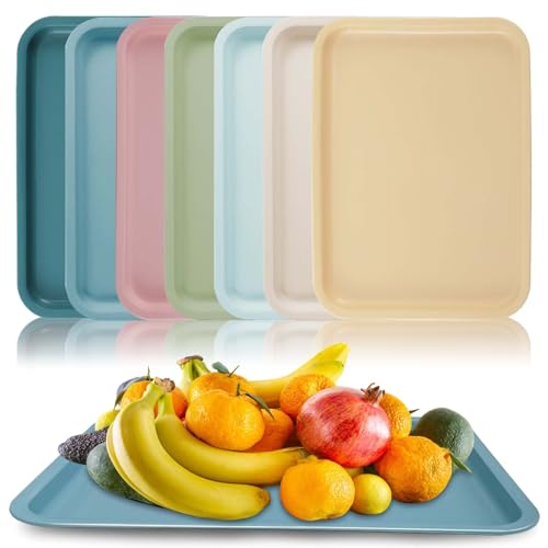 7 Stück Kunststofftablett, 30.5 * 23 * 2cm rutschfest Rechteckig Serviertablett Plastik Tabletts, Tabletts aus Kunststoff, Kunststoff Dekotablett Fast Food Café Tabletts für Küche Esszimmer von GOMETY