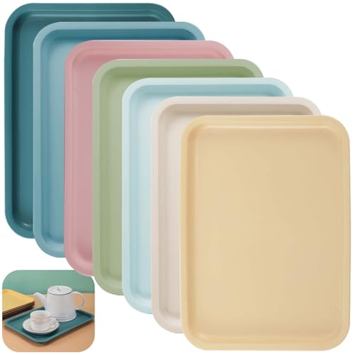 7 Stück Kunststofftablett, rutschfest Rechteckig Serviertablett Plastik Tabletts, 30.5 * 23 * 2cm Tabletts aus Kunststoff, Kunststoff Dekotablett Fast Food Café Tabletts für Küche Esszimmer von GOMETY