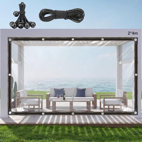 Abdeckplane Wasserdicht, Wasserdicht Transparent Plane mit ösen 2x4m, Regenschutz Windschutz Mehrzweck wasserdicht Plane, Plane Durchsichtig für Außenbereich, PVC Terrassenplane für Gartenbereich von GOMETY