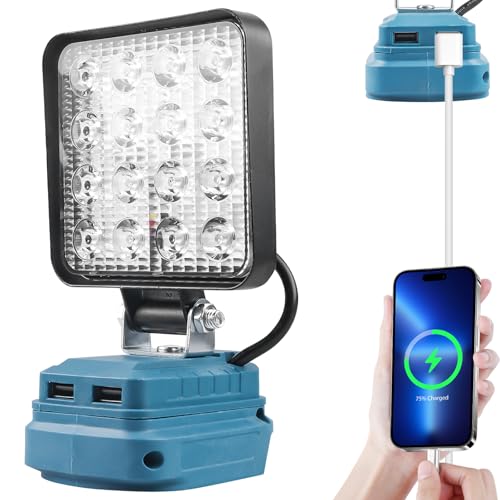 Akku Lampe für Makita 18v, 18W 5400LM Led Arbeitsleuchte Multifunktionales Led Strahler Tragbares Flutlichter Baustellen Makita 18V Lampe Taschenlampe für Camping Autoreparaturen Notfall von GOMETY