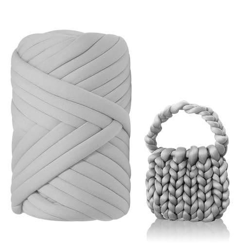 Armstricken Wolle, 500g/25m Sperrige Chunky Yarn Schlauchgarn Häkelwolle Grob Gestrickte Kuscheldecke Chunky Wolle zum Handstricken Armstricken Isländische Wolle für Anfänger (Hellgrau) von GOMETY