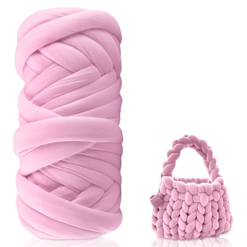 Armstricken Wolle, 500g/25m Sperrige Chunky Yarn Schlauchgarn Häkelwolle Grob Gestrickte Kuscheldecke Chunky Wolle zum Handstricken Armstricken Isländische Wolle für Anfänger (Hellrosa) von GOMETY