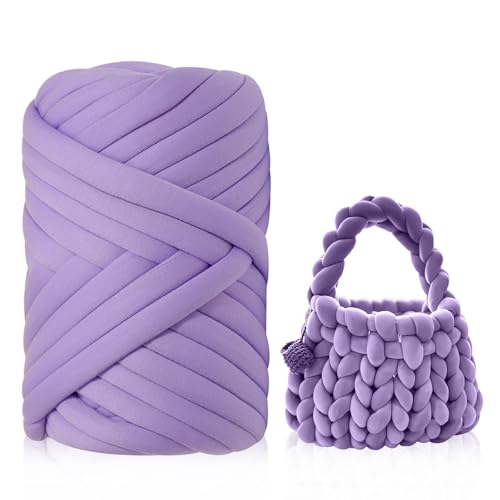 Armstricken Wolle, 500g/25m Sperrige Chunky Yarn Schlauchgarn Häkelwolle Grob Gestrickte Kuscheldecke Chunky Wolle zum Handstricken Armstricken Isländische Wolle für Anfänger (Hellviolett) von GOMETY