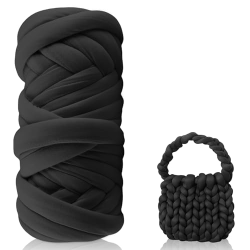 Armstricken Wolle, 500g/25m Sperrige Chunky Yarn Schlauchgarn Häkelwolle Grob Gestrickte Kuscheldecke Chunky Wolle zum Handstricken Armstricken Isländische Wolle für Anfänger (Schwarz) von GOMETY