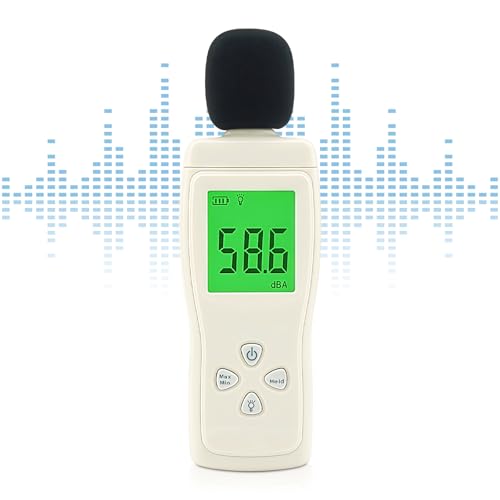 Dezibel Messgerät, AS804 Schallpegelmesser, db Messergerät Geeicht mit LCD-Bildschirm, Schallpegelmessgerät mit Aufzeichnung A-gewichtet, Bereich 30–130 dB, MAX/MIN (Weiß, Verbessert) von GOMETY