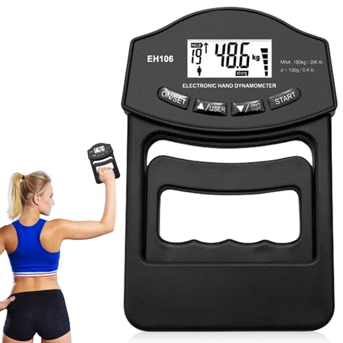 Digitaler Handkraftmessgerät, 396lb/180Kg Schwarz Hand Dynamometer mit USB-Ladekabel, Intelligent und einfühlsam Grip Strength Trainer Elektronische Griffkraft Messgerät Großer LED-Bildschirm von GOMETY