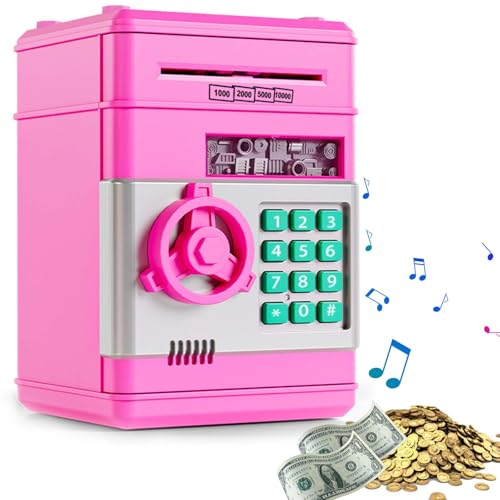 Elektronische Spardose Tresor für Kinder ab 3 Jahren, Elektronischer Passwortcode Tresor ATM mit Musik Modus, Digitale Elektronisches Sparschwein für Kinder Spielzeug mit Automatischem Scrollen, Rosa von GOMETY