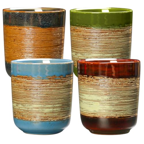 Espressotassen Set aus Handarbeit,4 Stück 160ml Keramik Kaffeebecher aus Handarbeit Espresso Tassen Set Espressotassen dickwandig Mokkatassen Einzigartiger persönlicher Stil & Art Designn von GOMETY
