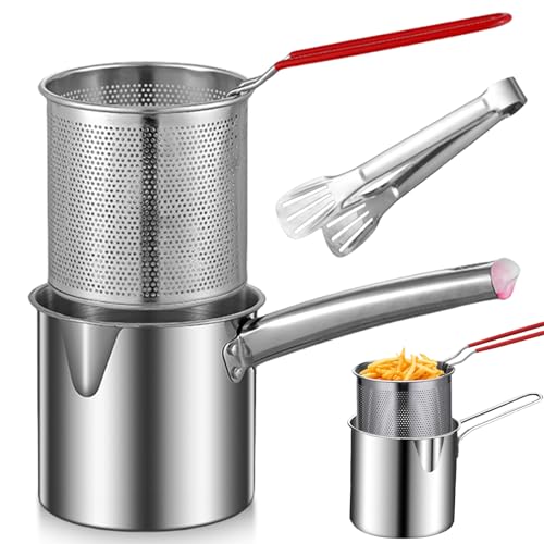 GOMETY 1.8L Frittiertopf aus 304 Edelstahl, Fettbehälter Ölfiltertopf mit Feinmaschfilter, Sieb und Ausschneiden für Küche/Camping - geeignet für alle Herdarten (Fritteusen-Set) von GOMETY