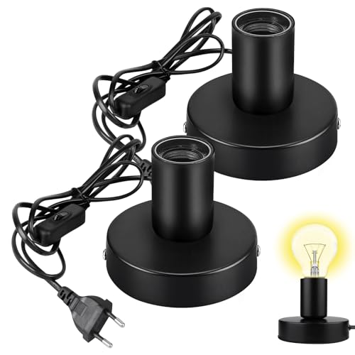 GOMETY 2 Stück E27 Lampenfassung mit Schalter, Lampenfassung E27 Fassung mit 1,8m Netzkabel Kabelschalter für DIY Lampenaufhängung Pendelleuchte Hängeleuchte Vintage Industrielle Schreibtischlampe von GOMETY