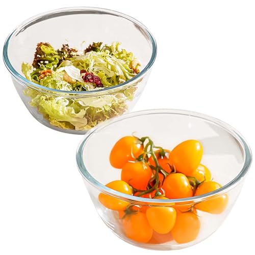 GOMETY 2 Stück Glasschüssel Set 500ml+1100ml, Salatschüssel aus Glas, Groß Rund dessertschalen glas, Glasschüsseln für die Küche, Schüssel für Salat Obst Müsli Pudding Spülmaschinenfes von GOMETY