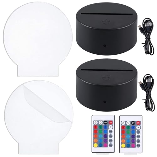 GOMETY 2 Stück LED Sockel, 3D LED Nachtlicht Lichtsockel mit Fernbedienung und USB-Kabel, 3D-Nachtlicht-Lampensockel, 3D Illusion Lampe 7 Farben Lichter Dimmbar für Kinderzimmer Wohnzimmer Bar Laden von GOMETY