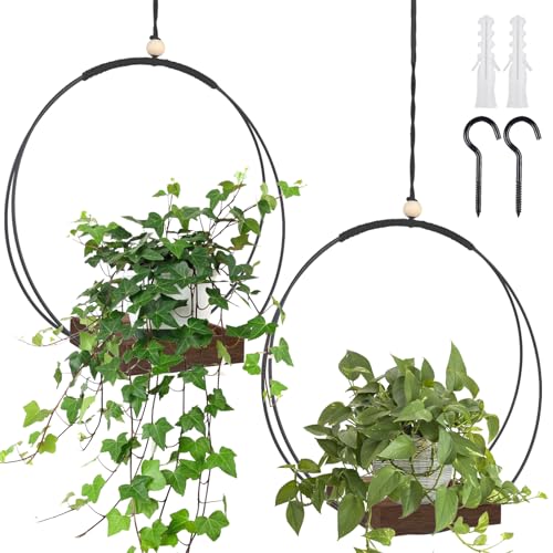GOMETY 2 Stück Makramee Blumenampel mit Hölzernen Basis, H93cm Hängetopf mit Holzsockel Metallring und Aufhängeschlaufe für den Innenbereich, Hängende Pflanzgefäße für Wände und Decken (Braun) GOMETY 2 Stück Makramee Blumenampel mit Hölzernen Basis, H93cm Hängetopf mit Holzsockel Metallring und Aufhängeschlaufe für den Innenbereich, Hängende Pflanzgefäße für Wände und Decken (Braun) von GOMETY