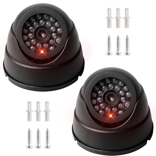 GOMETY 2 pcs Dummy Kamera, Dome Überwachungskamera Attrappe mit Rot Blinkender LED Fake Attrappe Kamera Dummy Kamera Attrappe Fake Camera für Zuhause und Büro Überwachung, Attrappe von GOMETY