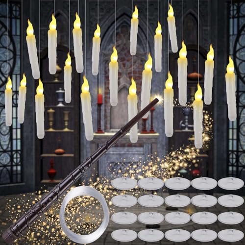 GOMETY 20 Stück Schwebende LED Kerze mit Zauberstab, Flammenlose Schwimmende LED Stabkerzen Fernbedienung Batteriebetriebene Warmweiß Licht Flackernde Flamme für Hochzeit Party Halloween Weihnachten von GOMETY