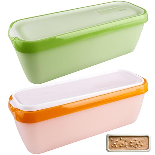 GOMETY 2er-Set Eisbehälter für Speiseeis, Eiscreme Behälter Aufbewahrungsbehälter Gefrierdosen Wiederverwendbare Hausgemachte Gefrierbehälter für Sorbet mit Silikon-Deckel BPA-frei (Cyan + Orange) von GOMETY