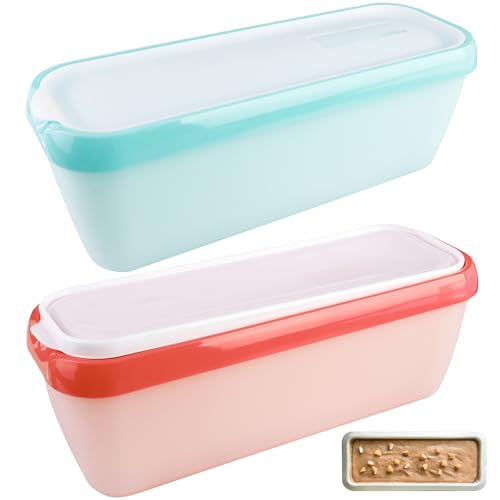GOMETY 2er-Set Eisbehälter für Speiseeis, Eiscreme Behälter Aufbewahrungsbehälter Gefrierdosen Wiederverwendbare Hausgemachte Gefrierbehälter für Sorbet mit Silikon-Deckel BPA-frei (Mintgrün + Pink) von GOMETY