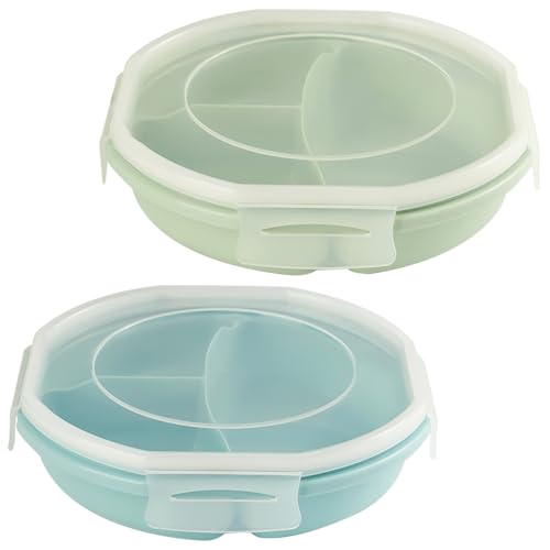 GOMETY 2er Set Mikrowellen Teller Bento-Schüssel, Luftdicht Schnallendesign Vorrats Dose Getrennt Aufbewahrung mit 3 Fach Aufteilung BPA frei Mikrowellengeschirr mit Deckel zum erhitzen, einfrieren von GOMETY