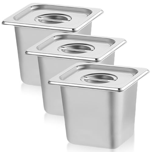 GOMETY 3 Stück Behälter 1/6 Edelstahl mit Deckel, 17,6 x 16,2 x 10 cm tiefe Pfannen Hotelpfannen 100 mm Höhe Warmhaltebehälter Essen Stapelbare Frischhaltebehälter Hitzebeständiger Gastro Behälter GOMETY 3 Stück Behälter 1/6 Edelstahl mit Deckel, 17,6 x 16,2 x 10 cm tiefe Pfannen Hotelpfannen 100 mm Höhe Warmhaltebehälter Essen Stapelbare Frischhaltebehälter Hitzebeständiger Gastro Behälter von GOMETY