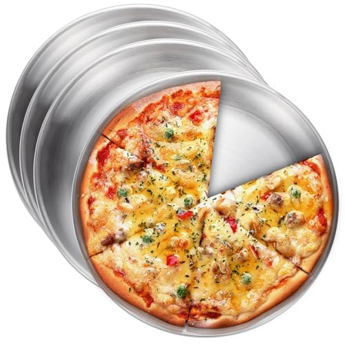 GOMETY 4 Rund Pizzablech Edelstahlfarbe, 30CM Edelstahl Pizza Backblech, Backset aus beschichtetem Carbonstahl, Pizza-Backblech, Gesund＆Ungiftig, Einfach zu Reinigen＆Spülmaschinenfest von GOMETY