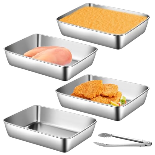 GOMETY 4-teilig Panier-Set aus Edelstahl, 25,5 x 20 x 5,5 cm Schalen zum panierschalen mit Panierzange Panierstraße Edelstahl Schnitzel Panierset Fleisch Fisch Metall Panierstraße Grillschale GOMETY 4-teilig Panier-Set aus Edelstahl, 25,5 x 20 x 5,5 cm Schalen zum panierschalen mit Panierzange Panierstraße Edelstahl Schnitzel Panierset Fleisch Fisch Metall Panierstraße Grillschale von GOMETY