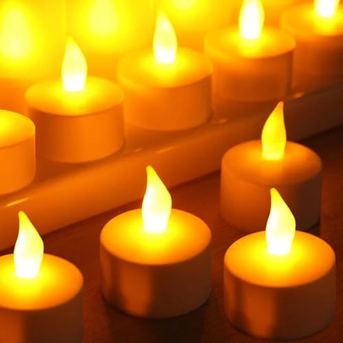 GOMETY 48 Stück LED Teelichter: 3.8 x 4.5 cm Flammenlose Kerzen warmes weiß Batteriebetriebene Kerzen Teelichter mit Batterie Batterie Kerzen für Weihnachten Hochzeit Parteien 100 Stunden+ von GOMETY