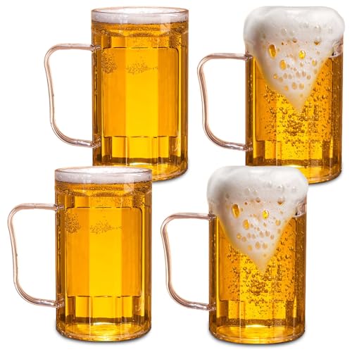 GOMETY 4er Pack Biergläser, 500 ml Biergläser mit Henkel, Langlebige Bierkrüge 0.5 Liter Bierkrug Trinkgläser, Wiederverwendbare Kunststoff Bierbecher, Klassische Wasserbecher für die Hausbar von GOMETY