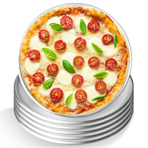GOMETY 6 Rund Pizzablech Edelstahlfarbe, 30CM Edelstahl Pizza Backblech, Backset aus beschichtetem Carbonstahl, Pizza-Backblech, Gesund＆Ungiftig, Einfach zu Reinigen＆Spülmaschinenfest von GOMETY