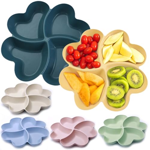 GOMETY 6 Stück Snackschale mit Fächern, Snackteller mit 4 Fächern Menüteller Wiederverwendbar Snack Schalen Tablett Anti Rutsch Geteilte Süßigkeiten Box für Snacks Nüsse Desserts Obst Home Party von GOMETY
