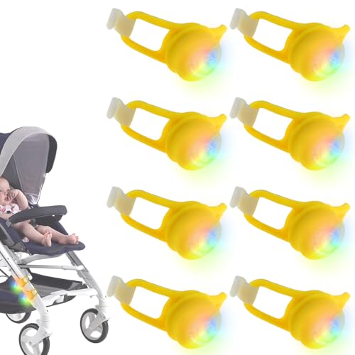 GOMETY 8 Stück Kinderwagenlicht Silikon, Wasserdichte LED Kinderwagen Licht Silikonleuchten Buggylicht Silikon mit 3 Heller Leuchtfunktionen LED Warnlicht Roller Licht für Kinderwagen Outdoor (Farbe) von GOMETY
