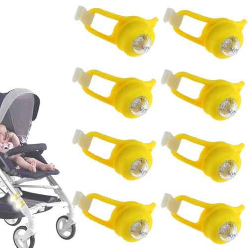 GOMETY 8 Stück Kinderwagenlicht Silikon, Wasserdichte LED Kinderwagen Licht Silikonleuchten Buggylicht Silikon mit 3 Heller Leuchtfunktionen LED Warnlicht Roller Licht für Kinderwagen Outdoor (Weiß) von GOMETY