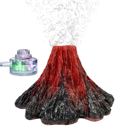 GOMETY Aquarium Vulkan Ornament Kit, LED-Licht Farbwechselnden Aquarium Volcano Deko-Set Vulkan Ornament Kit für Fischtank, Fisch Tank Decor (Rot) von GOMETY