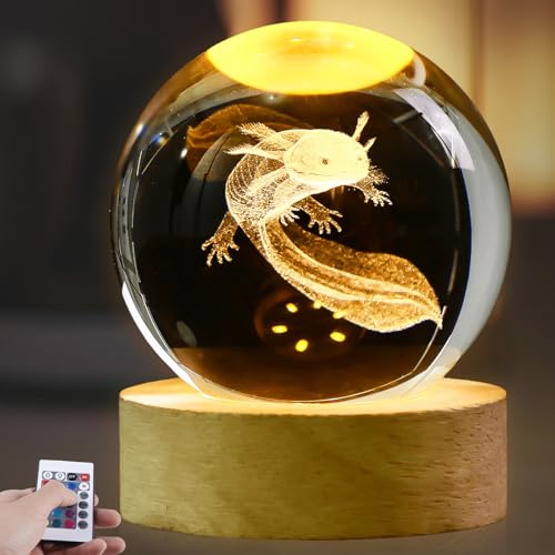 GOMETY Axolotl Kristallkugel Nachtlicht, 16 Farben 3D-Axolotl-Glaskugel-Nachtlampe mit Fernbedienung, 8cm Axolotl Geschenke mit Holz Lampe Basis, Klar Axolotl dekoratives lampen für Jungen Mädchen GOMETY Axolotl Kristallkugel Nachtlicht, 16 Farben 3D-Axolotl-Glaskugel-Nachtlampe mit Fernbedienung, 8cm Axolotl Geschenke mit Holz Lampe Basis, Klar Axolotl dekoratives lampen für Jungen Mädchen von GOMETY
