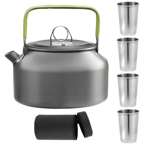 GOMETY Camping Wasserkessel, 2-3 Personen Kaffeekanne Wasserkocher Outdoor Geschirr Set, 0.8L Teekanne mit 4 Edelstahlbecher, Kochen Leicht Faltbar Dauerhaft Alu Wasserkocher Teekanne Tragetasche GOMETY Camping Wasserkessel, 2-3 Personen Kaffeekanne Wasserkocher Outdoor Geschirr Set, 0.8L Teekanne mit 4 Edelstahlbecher, Kochen Leicht Faltbar Dauerhaft Alu Wasserkocher Teekanne Tragetasche von GOMETY